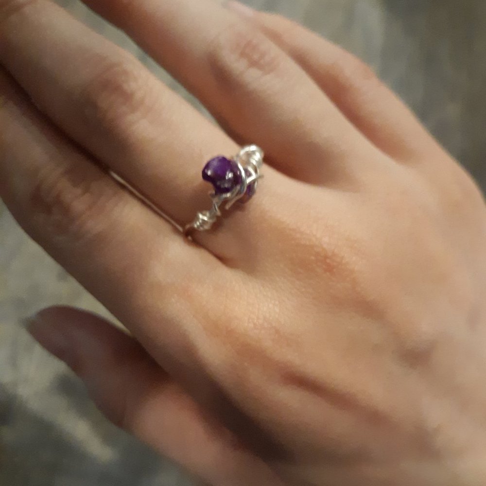 Homemade Amethyst Wire Ring Size 7 1/2